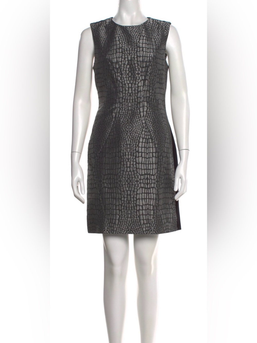Diane Von Furstenberg Black Croc-Texture Sleeveless Mini Dress